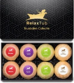 RelaxTub® Bruisballen - Bruisballen Voor Bad - Natuurlijke Kokosboter & Arganolie - Bath Bombs - Badbom - Badballen - Dierproefvrij - 8 X 80g XL Formaat - Inclusief Luxe Cadeauverpakking - Geschikt Voor Volwassene & Kind