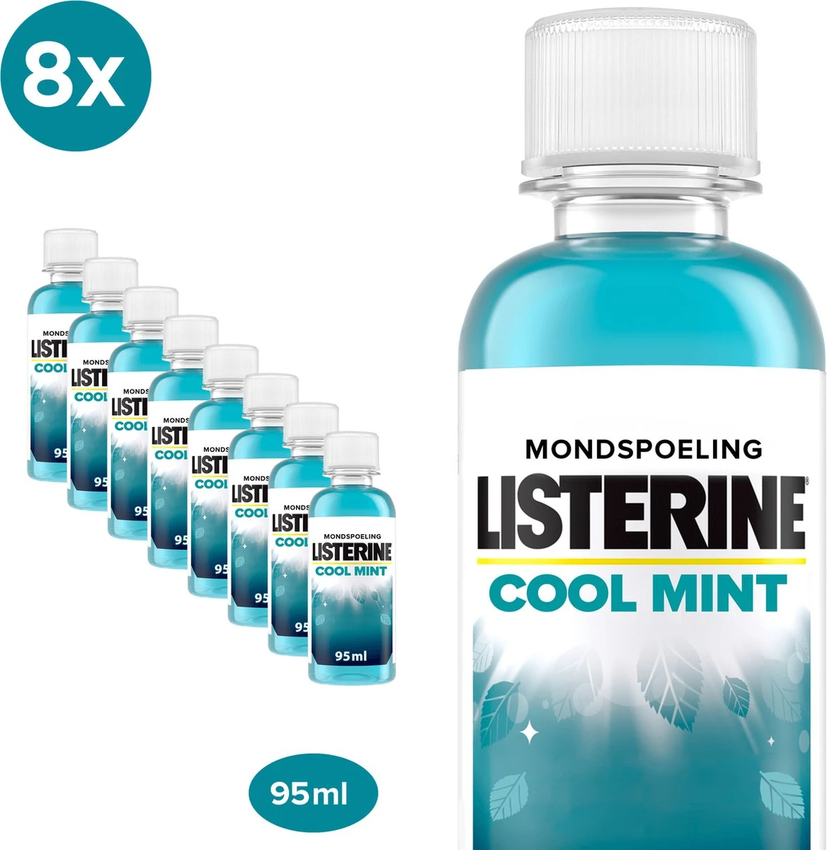 Listerine Cool Mint Mondwater, Mondspoeling Met Intens Frisse Muntsmaak, Bestrijdt Schadelijke Bacteriën Voor Gezond Tandvlees, 8 X 95 Ml 1 Listerine Cool Mint Mondwater, Mondspoeling Met Intens Frisse Muntsmaak, Bestrijdt Schadelijke Bacteriën Voor Gezond Tandvlees, 8 X 95 Ml