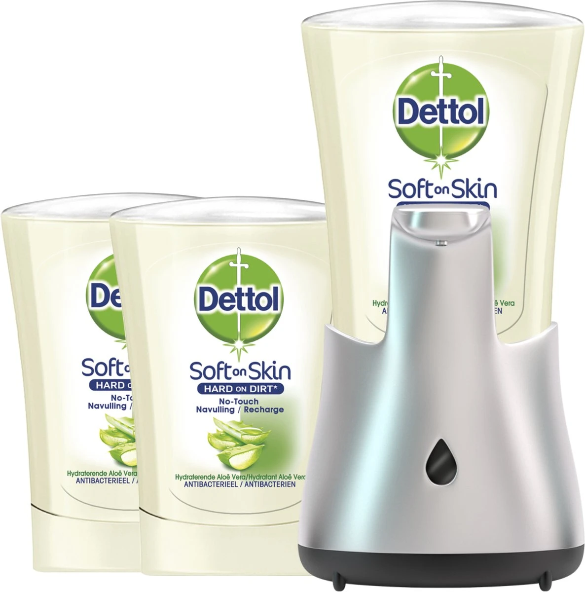 Dettol - Automatische Zeepdispenser No Touch & 3x250ml Handzeep No Touch Navulling - Aloe Vera 1 Dettol - Automatische Zeepdispenser No Touch & 3x250ml Handzeep No Touch Navulling - Aloe Vera