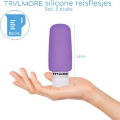 TRVLMORE Silicone Reisflesjes - Navulbaar - Handbagage - 100 ML - 3 Stuks - Oranje/Paars/Blauw -Verzorgings Producten Winkel 1196x1200 7