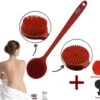 Blubs® – Badborstel – Dry Brush – Rug Scrubber – Lichaamsborstel – Rugborstel Douche Met Steel – Huidborstel – Rugborstel Kunststof – Badborstel Met Steel – Doucheborstel Met Steel – Siliconen Borstel – Droogborstel – Massage – Rood