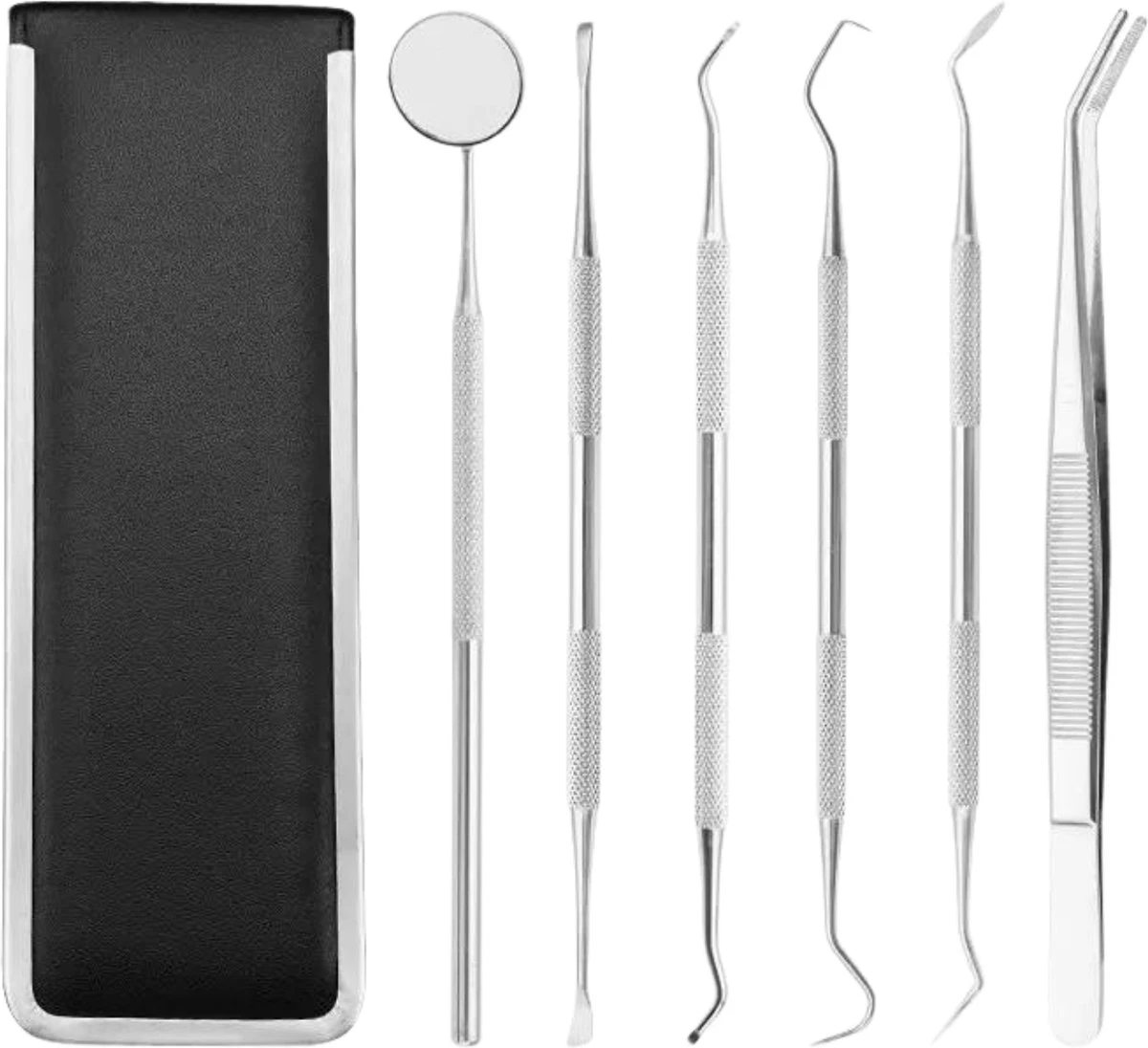 AdroitGoods 7 Delige RVS Tandarts Setje - Incl Haakje En Spiegel - Tandenstokers - Tandplak - Gebit Verzorging Setje 1 AdroitGoods 7 Delige RVS Tandarts Setje - Incl Haakje En Spiegel - Tandenstokers - Tandplak - Gebit Verzorging Setje