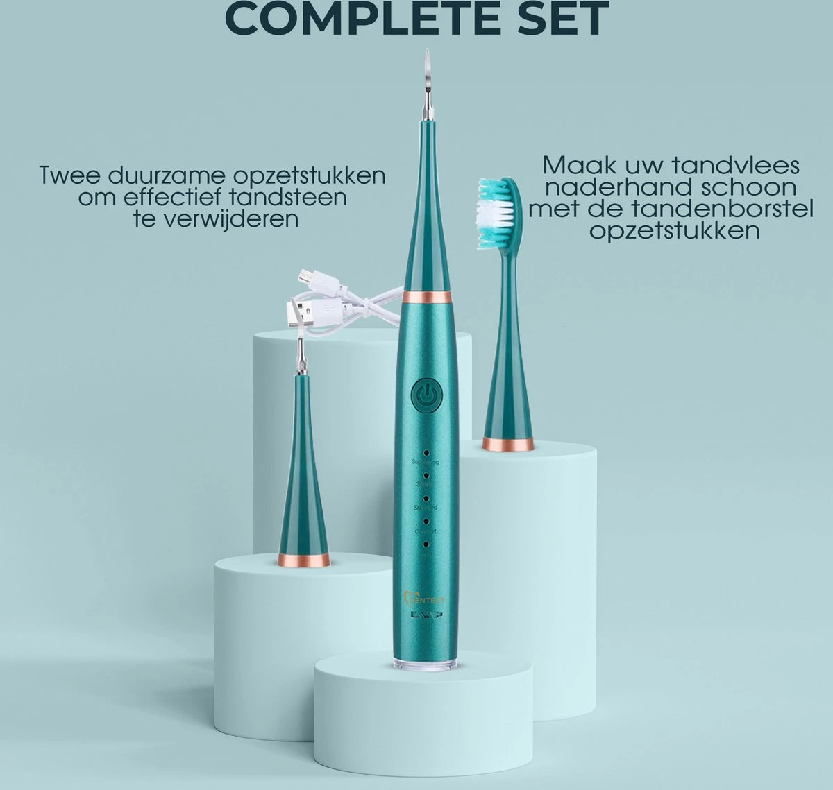 Merkloos Tandsteen Verwijderaar Elektrisch Dentect – Tandenborstel Opzetstukken - Tandarts Spiegel - 5 Standen - Groen 6 Merkloos Tandsteen Verwijderaar Elektrisch Dentect – Tandenborstel Opzetstukken - Tandarts Spiegel - 5 Standen - Groen - Afbeelding 6