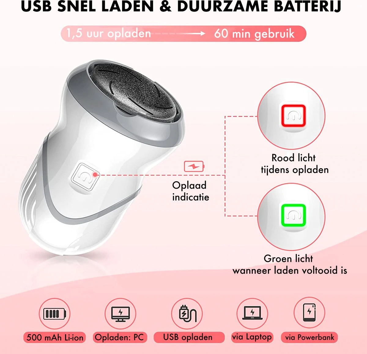 DynaBright Elektrische Eeltverwijderaar Met Stofzuigsysteem - Inc. 3 Vlijlschijven - 2 Standen - Voetvijl - Eeltvijl - Eelt Verwijderaar -USB Oplaadbaar - Geïntegreerde Zuigfunctie 2 DynaBright Elektrische Eeltverwijderaar Met Stofzuigsysteem - Inc. 3 Vlijlschijven - 2 Standen - Voetvijl - Eeltvijl - Eelt Verwijderaar -USB Oplaadbaar - Geïntegreerde Zuigfunctie - Afbeelding 2