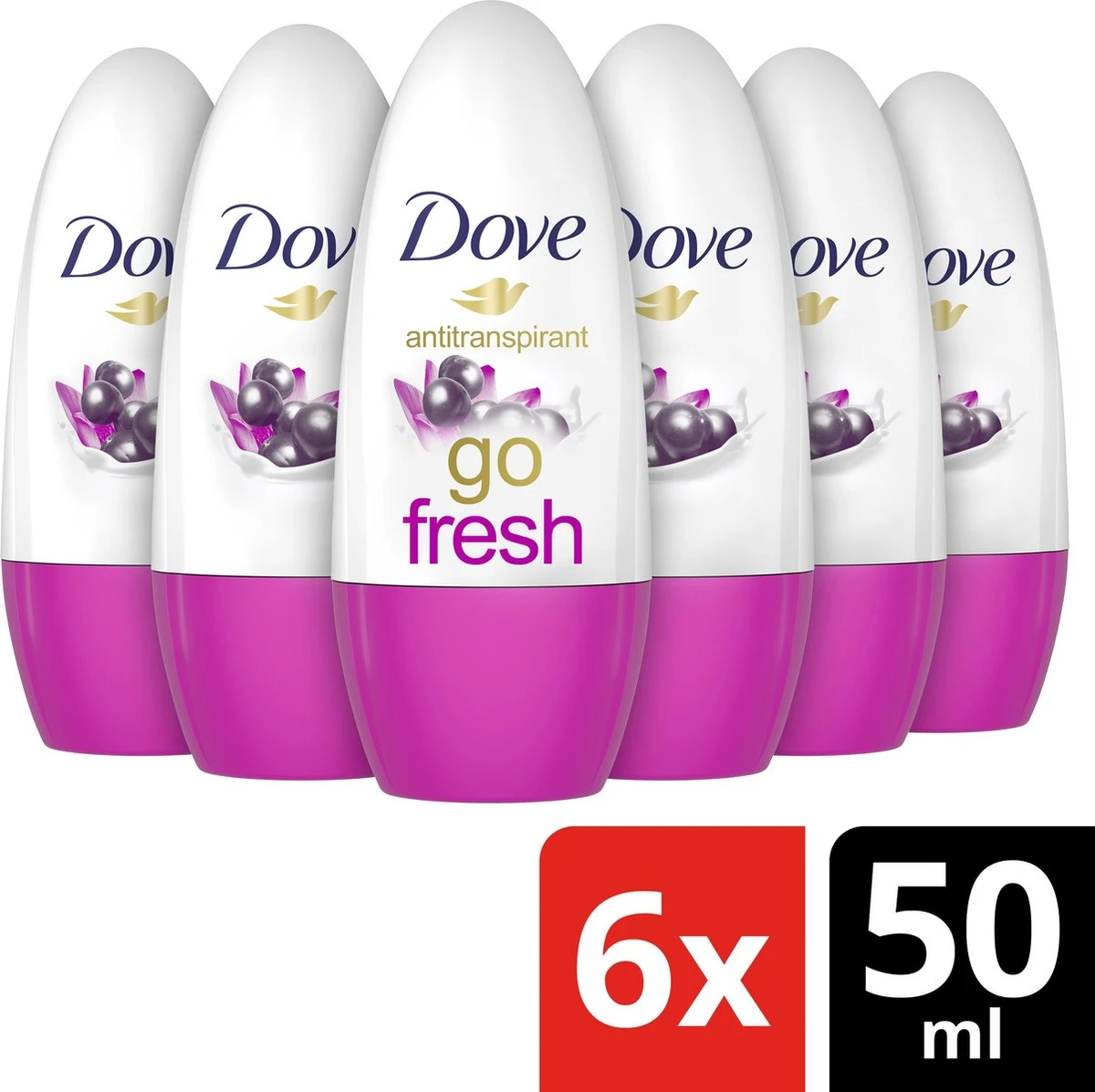 Dove Go Fresh Açaí Berry & Waterlily Anti-Transpirant Deodorant Roller - 6 X 50 Ml - Voordeelverpakking 2 Dove Go Fresh Açaí Berry & Waterlily Anti-Transpirant Deodorant Roller - 6 X 50 Ml - Voordeelverpakking - Afbeelding 2