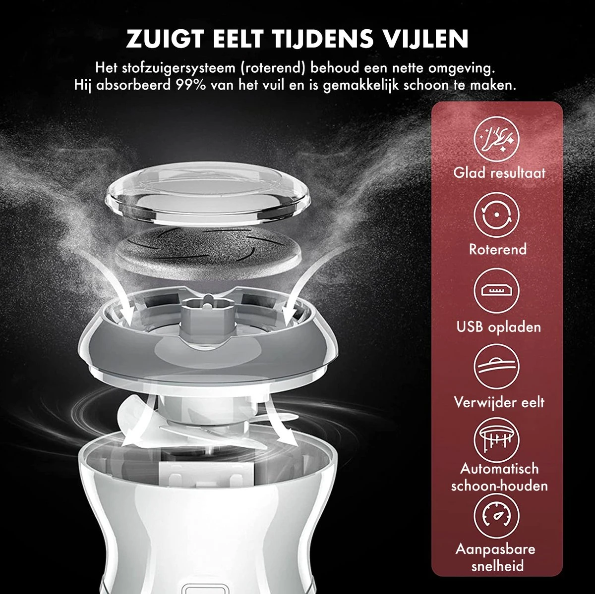 DynaBright Elektrische Eeltverwijderaar Met Stofzuigsysteem - Inc. 3 Vlijlschijven - 2 Standen - Voetvijl - Eeltvijl - Eelt Verwijderaar -USB Oplaadbaar - Geïntegreerde Zuigfunctie 6 DynaBright Elektrische Eeltverwijderaar Met Stofzuigsysteem - Inc. 3 Vlijlschijven - 2 Standen - Voetvijl - Eeltvijl - Eelt Verwijderaar -USB Oplaadbaar - Geïntegreerde Zuigfunctie - Afbeelding 6