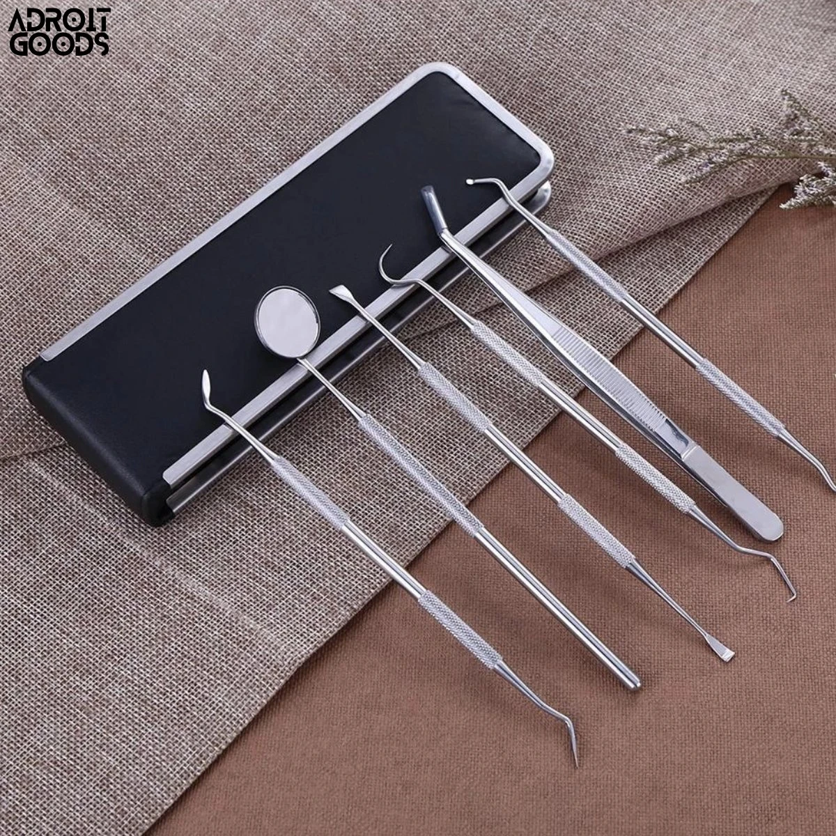 AdroitGoods 7 Delige RVS Tandarts Setje - Incl Haakje En Spiegel - Tandenstokers - Tandplak - Gebit Verzorging Setje 3 AdroitGoods 7 Delige RVS Tandarts Setje - Incl Haakje En Spiegel - Tandenstokers - Tandplak - Gebit Verzorging Setje - Afbeelding 3