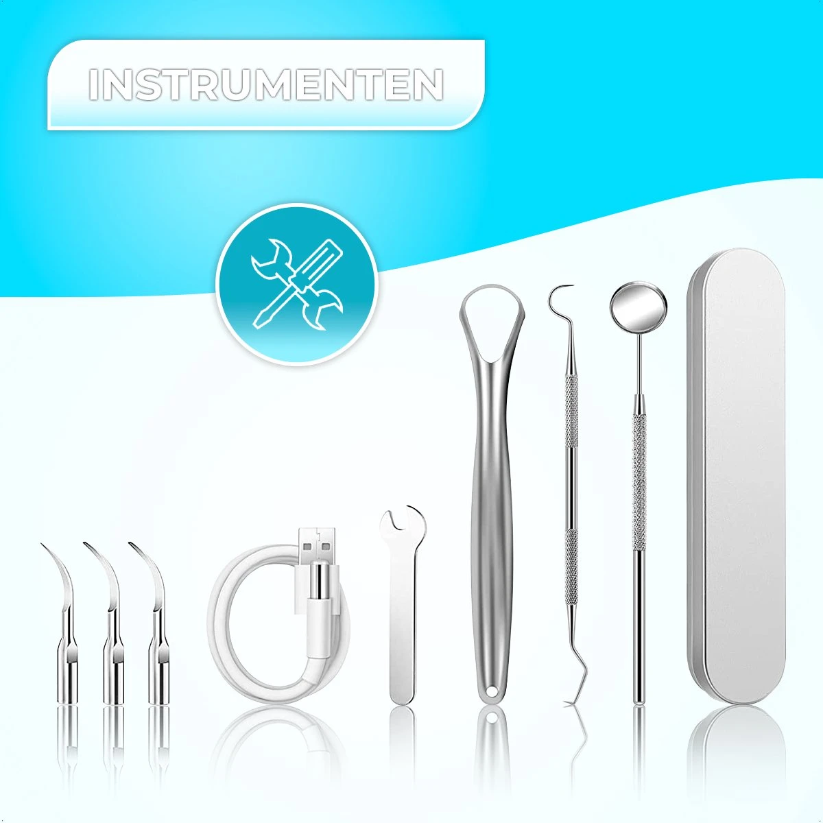 Tandsteen Verwijderaar Set - Elektrisch - Sonisch - Draadloos - Tandplak Verwijderen - Wit 3 Tandsteen Verwijderaar Set - Elektrisch - Sonisch - Draadloos - Tandplak Verwijderen - Wit - Afbeelding 3