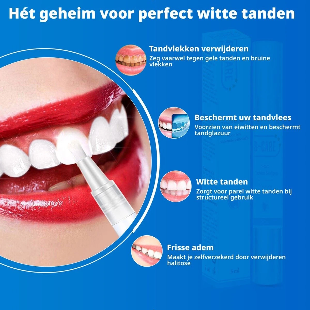 B-care Tanden Bleekpen - Teeth Whitening Pen - Tanden Bleker - Wittere Tanden - Teeth Whitening Strips - Professioneel Resultaat - Tandsteen Verwijderaar - Zonder Peroxide - Tandenbleekset - Tanden Bleken 10 B-care Tanden Bleekpen - Teeth Whitening Pen - Tanden Bleker - Wittere Tanden - Teeth Whitening Strips - Professioneel Resultaat - Tandsteen Verwijderaar - Zonder Peroxide - Tandenbleekset - Tanden Bleken - Afbeelding 10