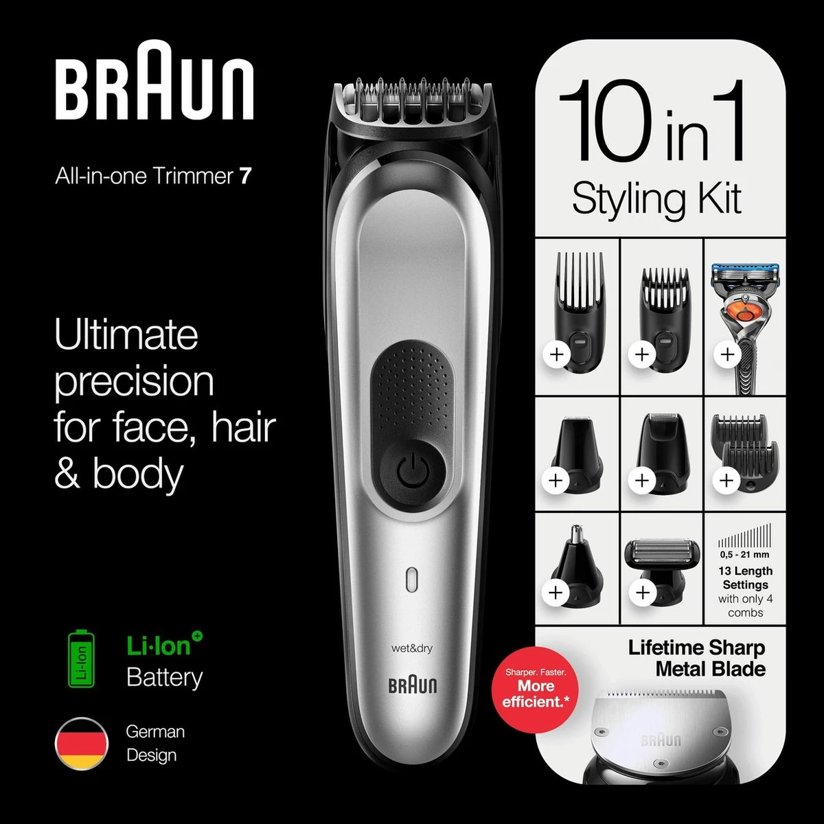 Braun Multigroomer 7221 - 10 In 1 Trimmer - Baardtrimmer Haartrimmer Bodygroomer 5 Braun Multigroomer 7221 - 10 In 1 Trimmer - Baardtrimmer Haartrimmer Bodygroomer - Afbeelding 5