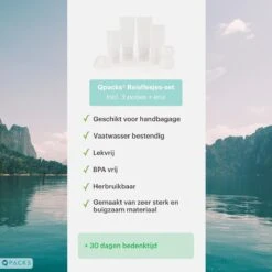 Qpacks - 8-delige Reisflesjes Set Transparant - Vliegtuig Handbagage - Navulbare Reis 100ML Flacons - Incl. Potjes & Etui -Travel - Reisaccessoires -Verzorgings Producten Winkel 1200x1200 955