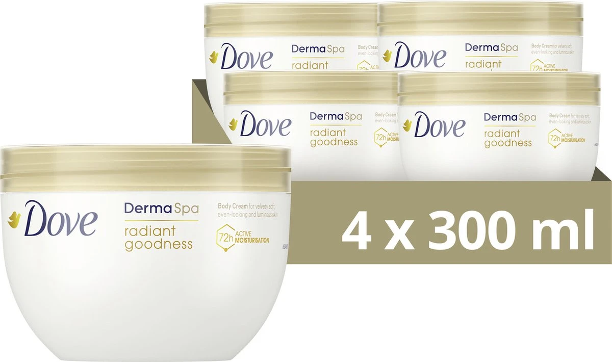 Dove DermaSpa Radiant Goodness Bodycrème - 4 X 300 Ml - Voordeelverpakking 1 Dove DermaSpa Radiant Goodness Bodycrème - 4 X 300 Ml - Voordeelverpakking