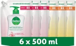 Dettol - 3L Handzeep Navulling - Antibacterieel - Jasmijn 3x500ml - Citrus 3x500ml - Voordeelverpakking