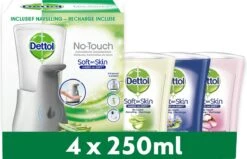 Dettol - Automatische Zeepdispenser No Touch & 3x250ml Handzeep No Touch Navulling - Aloe Vera, Sheabutter En Blue Lotus