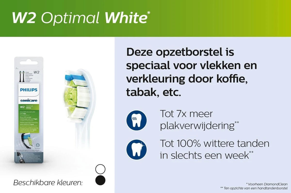 Philips Sonicare W2 Optimal White HX6064/10 - Opzetborstels - 4 Stuks 11 Philips Sonicare W2 Optimal White HX6064/10 - Opzetborstels - 4 Stuks - Afbeelding 11