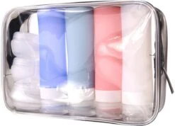 Merkloos Reisverpakking – Navulbare Silicone Reisflesjes Incl. Reispotjes En Doorzichtige Toilettas – Reisset Met Reisflacons & Cosmetica Potjes - Vliegtuig Handbagage Set –– 7 Stuks In Etui –80ML En 20ML - Reisaccessoires -Verzorgings Producten Winkel 1200x864 1