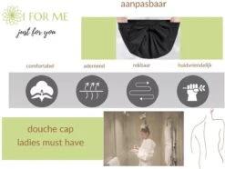 1FORME Douchemuts Dames Zero Waste – Droog Haar Thuis / Vakantie – Douchekap Satijn / PE Zwart -Verzorgings Producten Winkel 1200x902 1