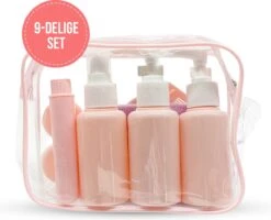 Reisflesjes Set 9-delig - Reisset - Reisflesjes Handbagage - Reis Toilettas - Reisflacons - Vliegtuig - Navulbare Reisflesjes - Roze