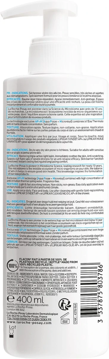 La Roche-Posay Lipikar Balsem Light AP+ M - 400ml 2 La Roche-Posay Lipikar Balsem Light AP+ M - 400ml - Afbeelding 2
