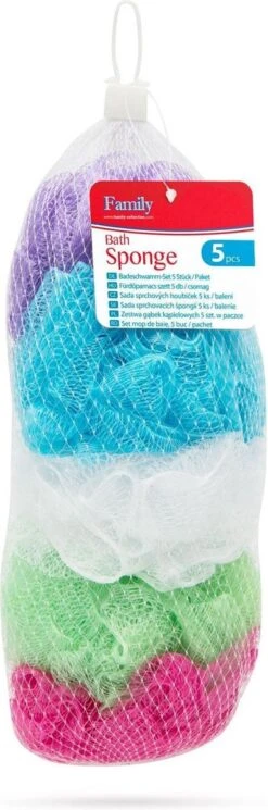 Set Van 5 - Douchespons / Badspons - Puff Sponzen / Netspons / Spons - Voordeelverpakking -Verzorgings Producten Winkel 398x1200