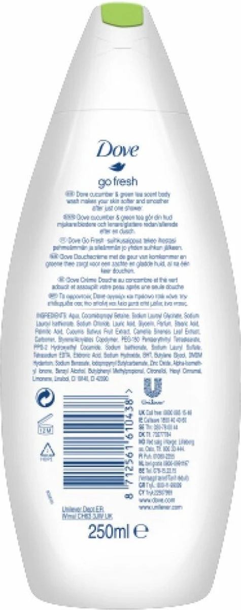 Dove Douchegel Go Fresh Refreshing - 6 X 250 Ml - Voordeelverpakking 2 Dove Douchegel Go Fresh Refreshing - 6 X 250 Ml - Voordeelverpakking - Afbeelding 2