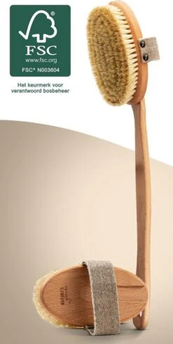 100% Vegan Lichaamsborstel Met Lange Afneembare Steel - Rugborstel/Badborstel/Doucheborstel - Dry Brushing Huidborstel - Droogborstel - Douche