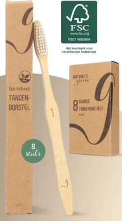 NATURE’S Groove® Bamboe Tandenborstel - Houten Tandenborstel Soft - 8 Stuks - Handmatig