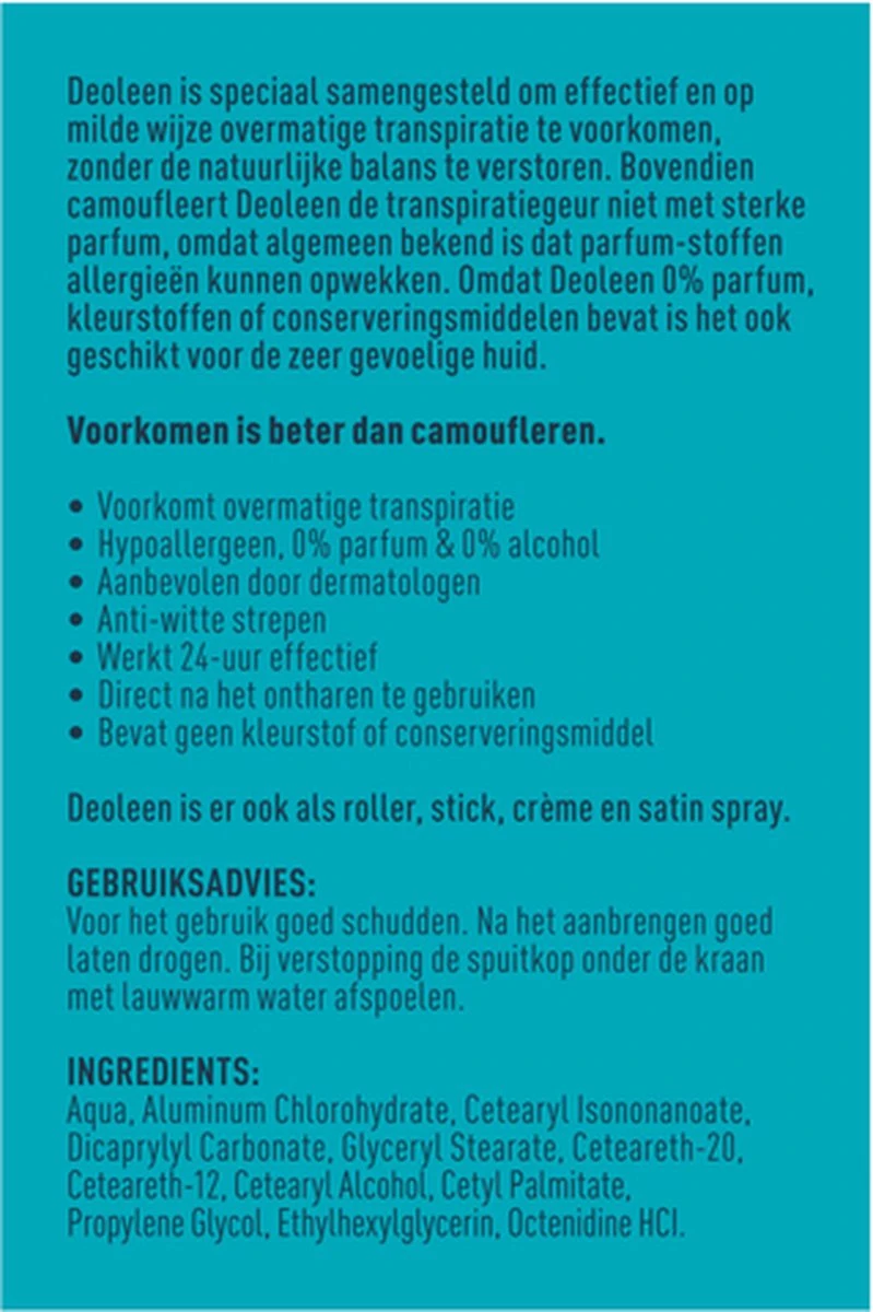 Deoleen Anti-transpirant - Pompspray Sensitive - Deodorant - 75 Ml 6 Deoleen Anti-transpirant - Pompspray Sensitive - Deodorant - 75 Ml - Afbeelding 6