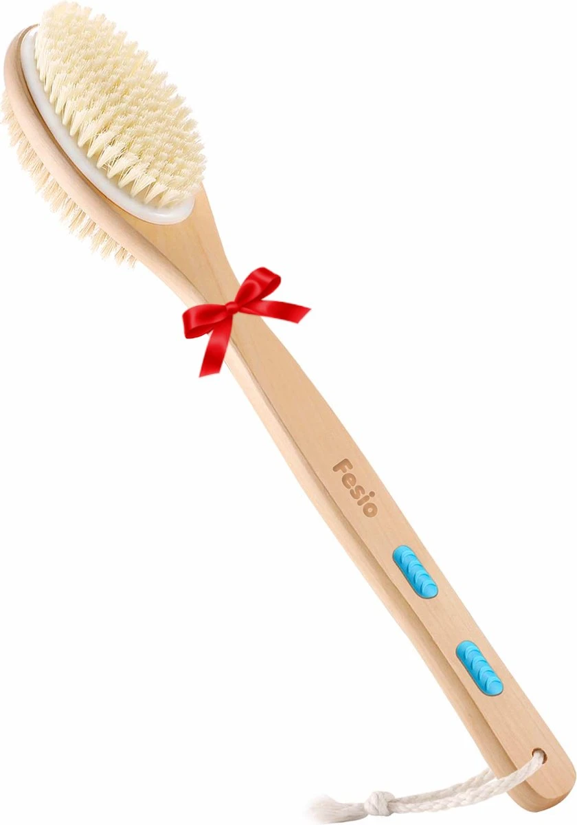 Fesio Lichaamsborstel Met Lange Steel - Dubbelzijdig - Dry Brushing Rugborstel/Badborstel/Doucheborstel/Huidborstel - 43 Cm 1 Fesio Lichaamsborstel Met Lange Steel - Dubbelzijdig - Dry Brushing Rugborstel/Badborstel/Doucheborstel/Huidborstel - 43 Cm