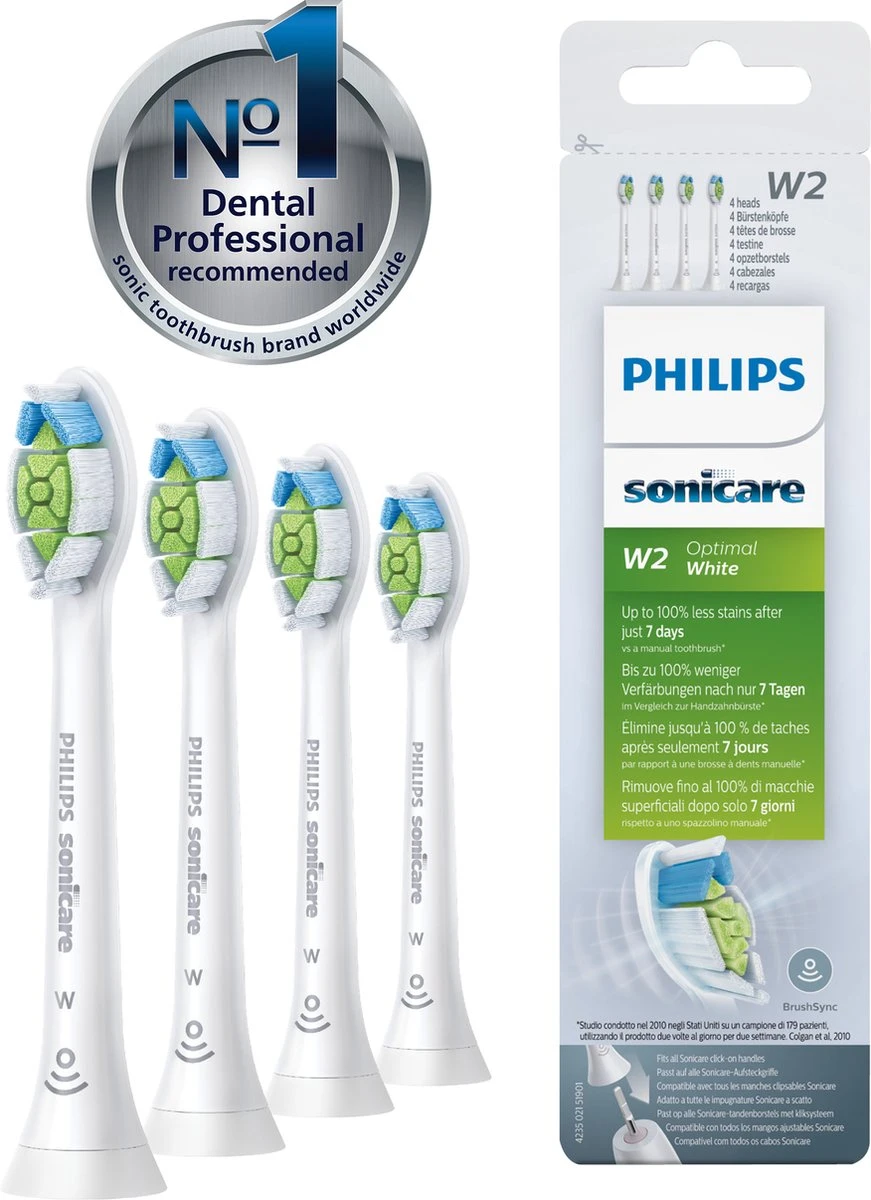 Philips Sonicare W2 Optimal White HX6064/10 - Opzetborstels - 4 Stuks 2 Philips Sonicare W2 Optimal White HX6064/10 - Opzetborstels - 4 Stuks - Afbeelding 2